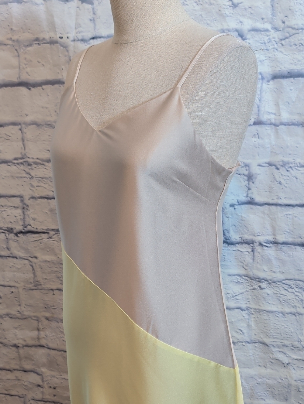 Express Two-Tone Slip Dress in Nude & Pale Yellow - Size Medium
